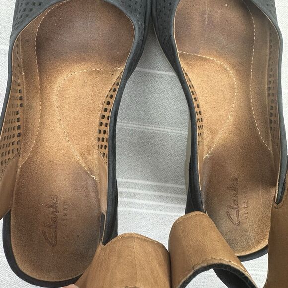 Clark’s Collection Reedly Salene Wedge Sandals Leather Peep Toe Black 8.5 - Picture 11 of 15